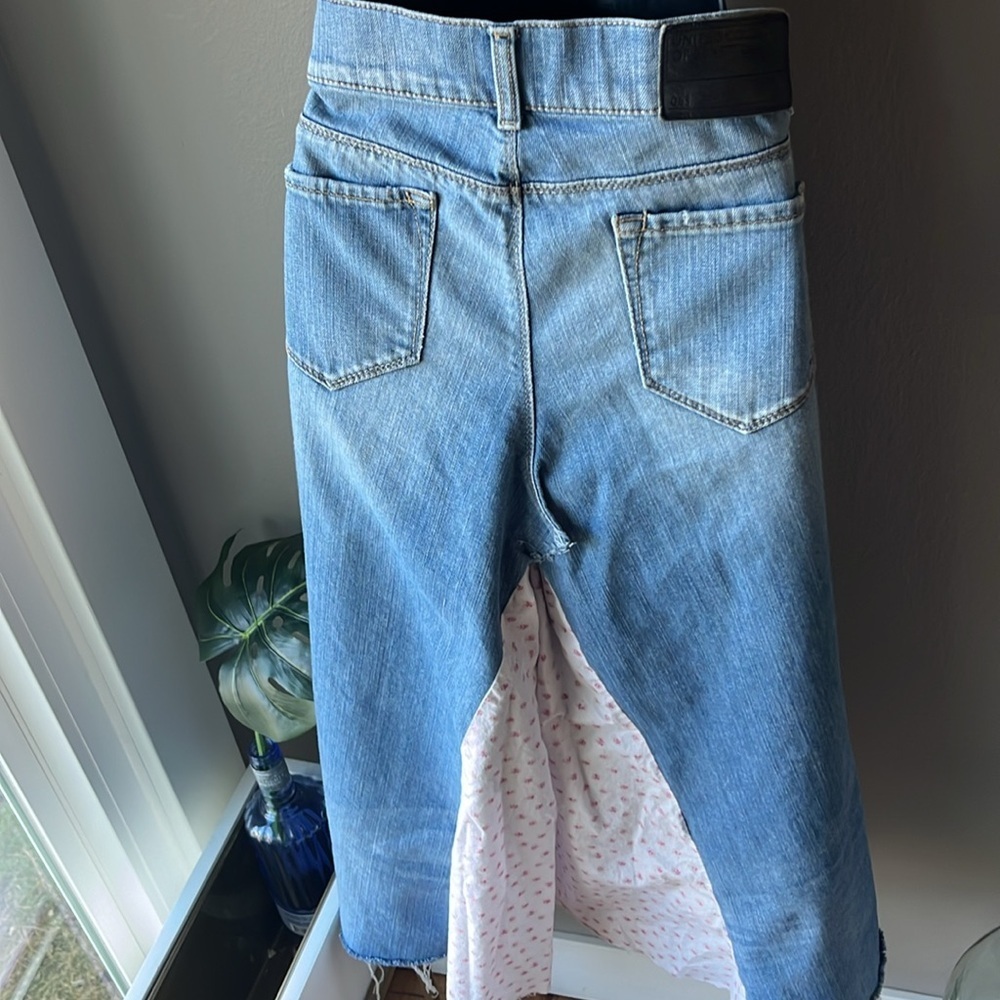 Upcycled United Colors Of Benetton Denim Skirt Pink Floral Fabric 30in Waist - Picture 4 of 13